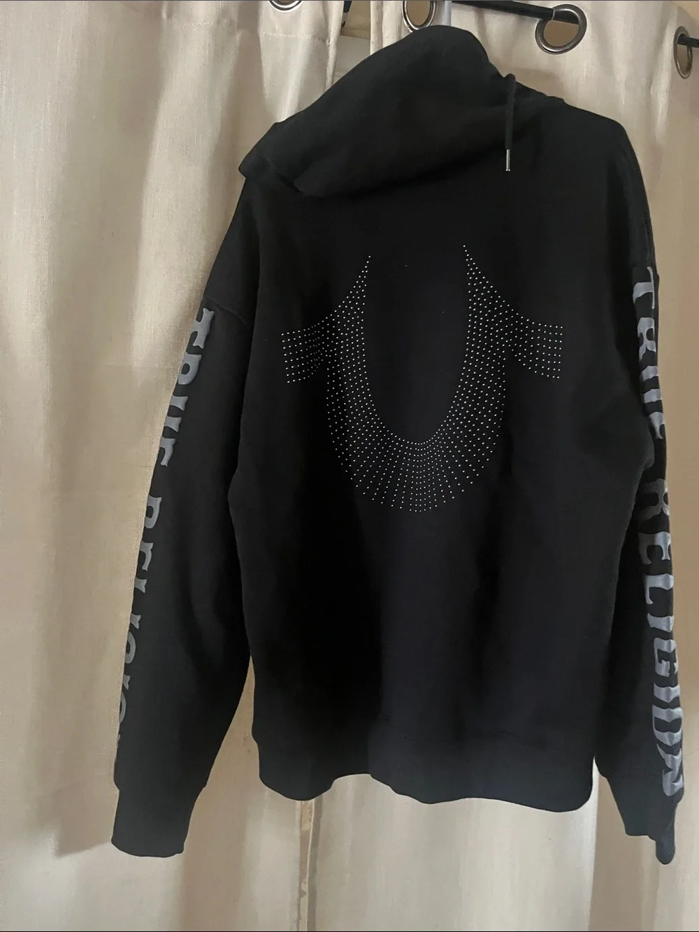 True Religion Black Crewneck Hoodie with Studded Logo